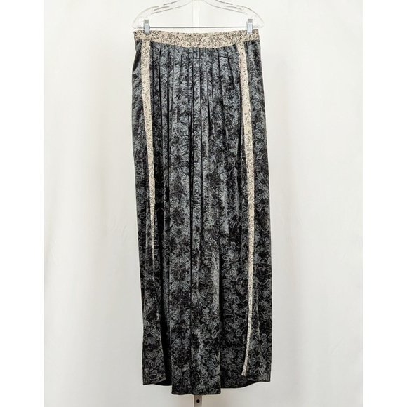 Donna Jessica 2 Pants Artsy Gray Velvet Tan Floral Trim Wide Leg Misses Size L - Picture 1 of 5